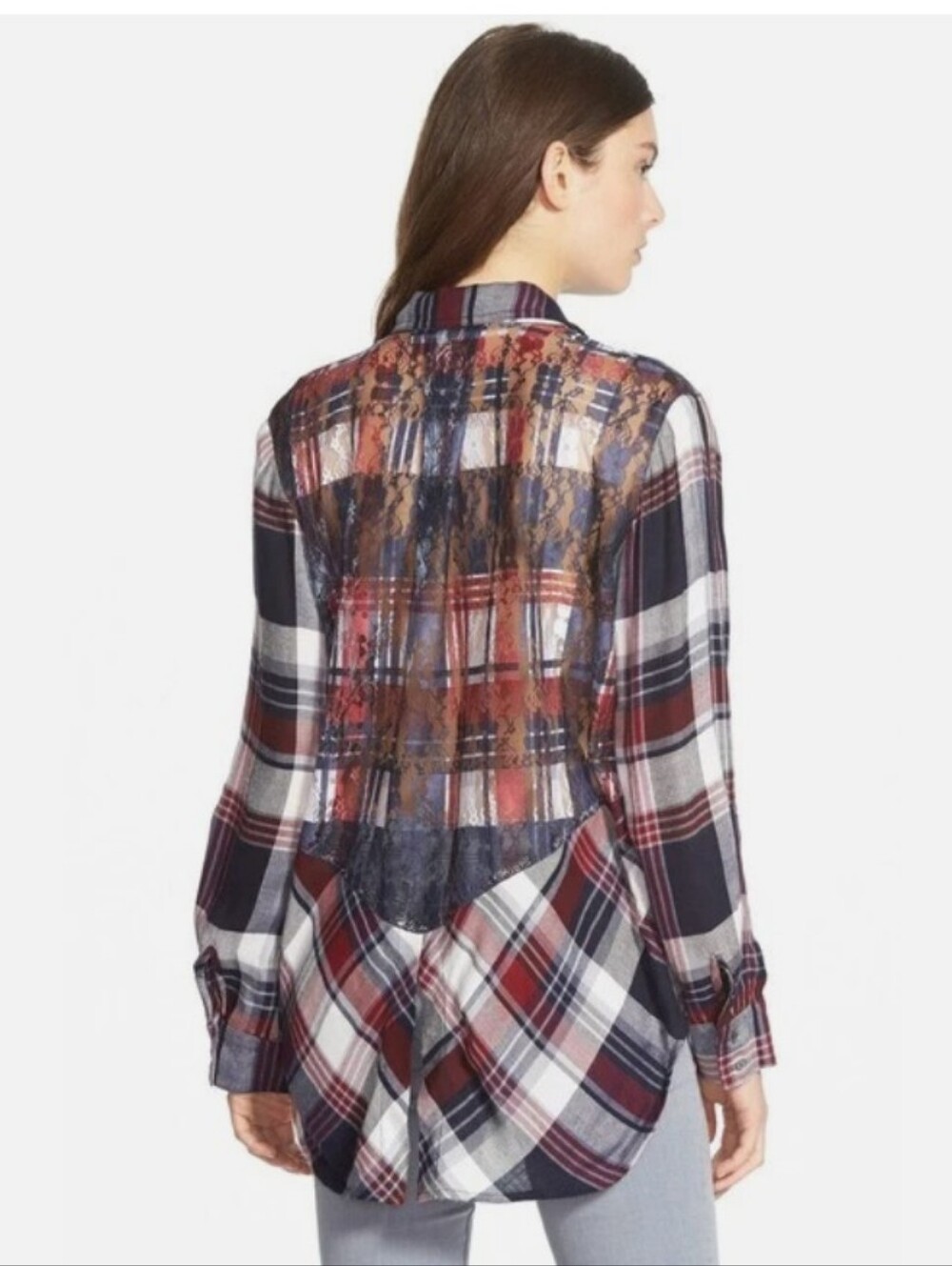NWT Sam Edelman Riley Lace Back Plaid Shirt